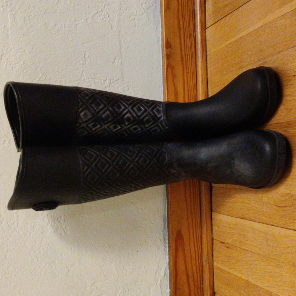 Black Tory Burch Marion Quilted Rainboots